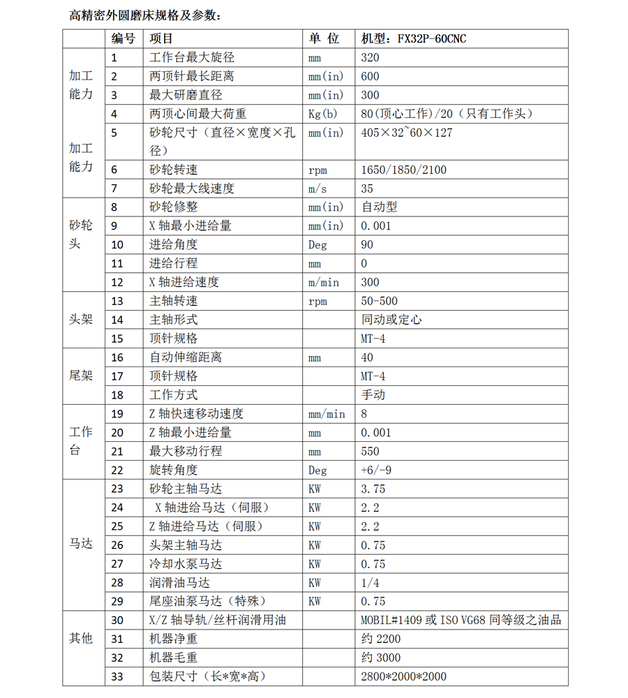 FX32P-60CNC數控外圓磨床規格參數