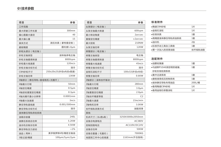 G1曲軸磨床技術參數